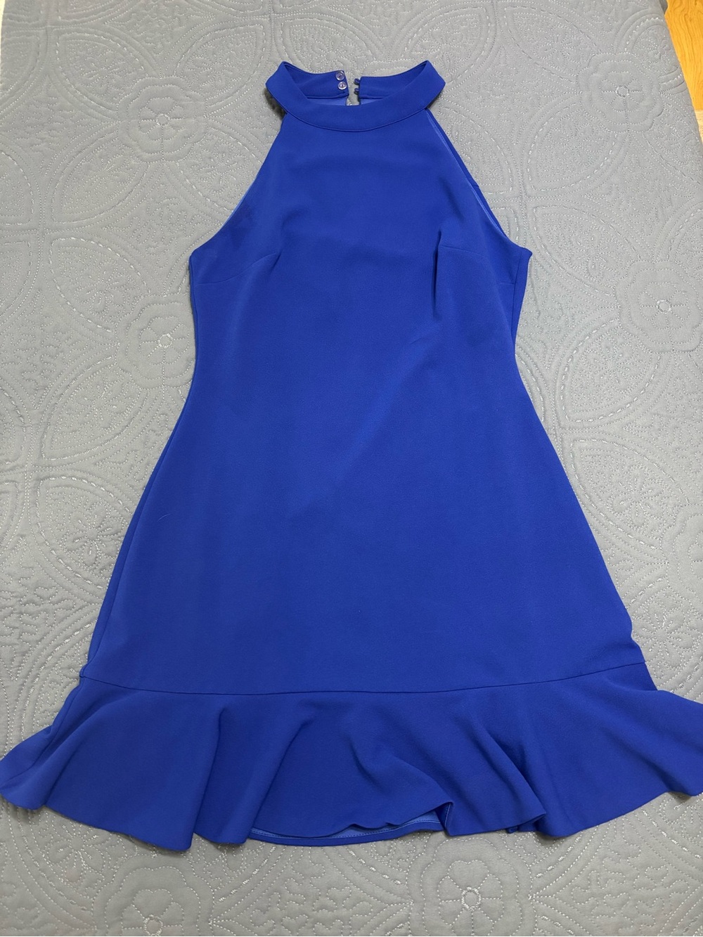 Lulu's Royal Blue High-Neck Ruffle-Hem Dress